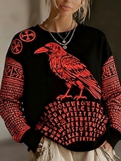 preiswerte Viking-Oberteile-Damen Pullover Sweatshirt Grafik Vintage Lässig Langarm Rundhalsausschnitt Normale Oberteile Lässig Straße Alltagskleidung Rote Frühling Herbst Winter