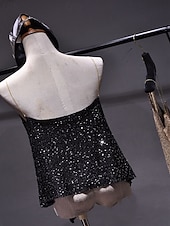 ieftine Rezervor simplu-Pentru femei Bluză Topuri cu paiete Camisole Tank Top Paiete Strălucire Fără Spate Simplu Elegant Metalic Stilat Fără manșon În V Topuri obișnuite Concediu Ieșire Negru Kaki Vară Primăvară Toamnă