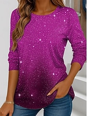 economico Maglietta Arte &amp; Design-Maglietta per Donna Grafica Moda Vintage Elegante a Maniche Lunghe Top Regolari Collo Rotondo Quotidiano Weekend Stampa Blu Rosso Viola Fucsia Verde Autunno Inverno