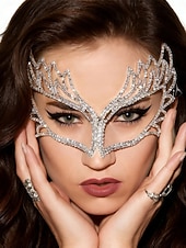 abordables Accesorios de Máscara-Máscara de antifaz de cristal con diamantes de imitación para mujer: una lujosa máscara brillante con diseño de alas, ideal para bailes de máscaras, graduaciones o fiestas de disfraces.