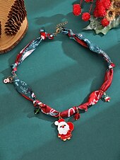 tanie Naszyjnik damski-Naszyjnik świąteczny dla kobiet, wykonany ze stopu metali, tkaniny i akrylu, z motywem renifera, Świętego Mikołaja i choinki, idealny na przyjęcia świąteczne