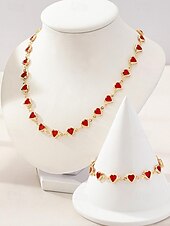 baratos Dia dos Namorados-Conjunto de colar e pulseira com pingente em formato de coração, feito de liga metálica, disponível em diversas cores – acessório perfeito para o Natal e Dia dos Namorados.
