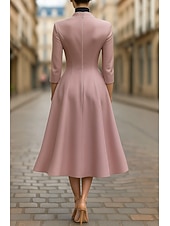 voordelige Rokjes-Dames Smokingjurk A-lijn Bruiloft Formeel Bruiloft gast Satijn 4-way stretchstof Elegant Smoking 3/4 Mouw Over de knie Punt Revers Dubbele rij knopen