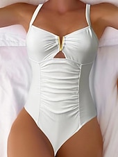 tanie Stroje kąpielowe jednoczęściowe-Kostium kąpielowy jednoczęściowy damski wyszczuplający marszczenia seksowne wycięcie monokini wysoki krój kontrola brzucha wysoki stan slim bez pleców elegancki na wakacje jednolity kolor dekolt w