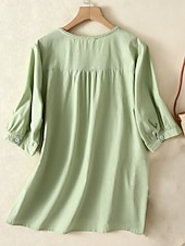 tanie Boho topy-Damskie Koszula Haft Jednokolorowe Kwiaty Codzienny Boho Rękaw 3/4 Rękaw 3/4 Półgolf Zwykłe topy Codzienny Wyjściowe Niebieski Jasnozielony Fioletowy Lato