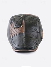 preiswerte Herrenhüte-Herren-Schiebermütze aus Kunstleder, gestepptes Design mit dreieckigen Akzenten, in verschiedenen Farben erhältlich, stylisch und warm für Winter und Freizeit