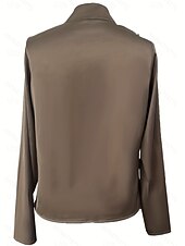 abordables Blouses Unies-Femmes Chemise en satin Chemise habillée Chemisier Froncé Couleur Unie Élégant Basique Occasionnel manche longue Col en V Hauts Réguliers Quotidien Extérieur Travail Noir Fuchsia Marron Vert