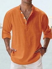 economico Camicie di lino-Per uomo Camicia Camicia di lino Camicia Estiva Camicia da Spiaggia Semplice Vacanza Camicia hawaiana Blu Nero Bianco Rosa Manica Lunga Collo alla coreana Primavera &amp; Estate Abbigliamento Base