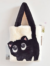 tanie Torby i torebki-damska pluszowa torba typu tote z motywem kociej buzi, dostępna w wielu kolorach, z miękkiego futerka, o uroczym i zabawnym designie, idealna na niezobowiązujące wyjścia i jako prezent