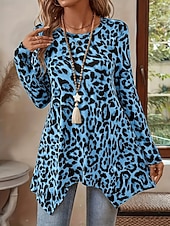economico Maglietta Arte &amp; Design-Per donna Tunica Stampato Grafico Leopardo Vintage Moda Casual Manica Lunga Girocollo Top lunghi Quotidiano Weekend Blu Rosa Rosso Viola Marrone Autunno Inverno