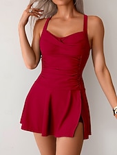 billiga Badessor-Kvinna Tankini 2-delad baddräkt Rynkad med Kjol Briefs Slim Baklöst Elegant Semester Enfärgad V-hals Ärmlös Baddräkter