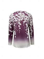 voordelige Bloementhee-Dames T-shirt Afdrukken Ombre Bloemig Grafisch Vintage Stijlvol Klassiek Lange mouw V-hals Gekerfde nek Normale tops Dagelijks Weekend Blozend Roze Paars Lente Herfst Winter