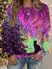cheap Art&amp;Design Tops-Women's Pullover Sweatshirt Hoodies Graphic Animal  Tree Fashion Casual Long Sleeve Crew Neck Regular Tops Street Dailywear Print Blue Purple Green Spring Fall Winter