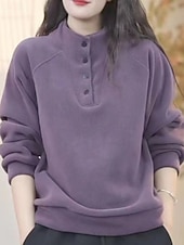 preiswerte Einfache Kapuzenpullover-Damen Pullover Sweatshirt Knöpfe Einfach Lässig Langarm Rollkragen Normale Oberteile Straße Alltagskleidung Schwarz Weiß Rote Purpur Grün Herbst Winter