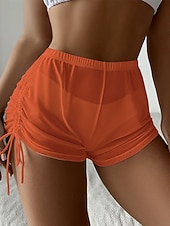 preiswerte Bikini-Höschen-Damen dehnbare Boxershorts Badeanzug Rüschen Dehnbare Boxershorts Hohe Taille Aktivurlaub Einfarbiger ärmelloser Badeanzug