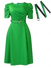 رخيصةأون فستان ميدي أسود-نسائي فستان ميدي فستان اسود فستان الحفلة أنيق موضة الحديث المكتب حفلة كوكتيل عادي سهل كم قصير V رقبة أزرق أسود أحمر أخضر الربيع الخريف الشتاء