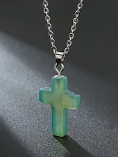 Недорогие Мужские украшения-Мужское рождественское ожерелье с подвеской-крестиком из натурального камня, доступно в нескольких цветах, стильный и модный дизайн, идеально подходит для подарков на праздники