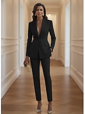 abordables Costumes pour Femmes-Femmes costumes 2 pièces Tailleurs-pantalons Formel robe demoiselle d honneur Crêpe Extensible Élégant ancien Simple manche longue Longueur au sol Longueur cheville Revers Cranté Simple Boutonnage