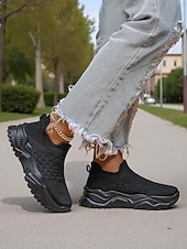 billige Sneakers til kvinner-Knallrøde slip-on-sko til dame med pustende strikk – lette og komfortable joggesko for hverdagsaktiviteter, reiser og uformelle utflukter