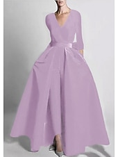 ieftine Rochii de seară pentru bal-Două Piese Salopeta Lungime Podea Detașabil Rochii de seara Elegant Manșon Lung În V Nuntă Invitat la nunta Buzunar Țesătură întinsă cu Fluture