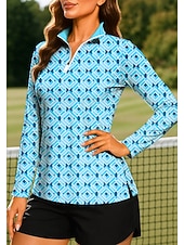 cheap Women's Shirt-Women's Geometric Color Block Abstract Art Tops Shirt Sport Shirt Golf Polo Shirt Long Sleeve Polka Dots Stripe Print UPF50+ UV Resistant UV Protection Elastic Breathable Pilates Volleyball Tennis