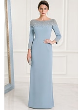 رخيصةأون فستان سهرة ضيق-عامودي طول الأرض فساتين السهرة الزي الرسمي أنيق التألق مضيئ كم طويل رقبة عالية مدورة رسمي زفاف طبقات كريب ستريتش مع حجر كريم بريق تفاصيل كريستال