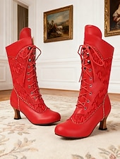 economico Vittoriano &amp; Edoardo-stivali da donna in similpelle rossa con lacci e tacchi, in stile vittoriano - stile gotico vintage anni '20 per carnevale, feste e occasioni in costume