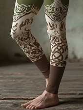  Per donna Vichingo Leggings Leggings comodi Vacanza Vintage Stile Etnico Lunghezza intera Vita Alta Grafico Albero Stampa Confortevole Alta elasticità Casuale Quotidiano Vacanza Verde Primavera