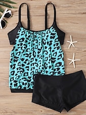 baratos Tankinis-Tankini Feminino de Biquíni 2 Peças com Cintura Alta Controle de Barriga Cintura Alta Slim Costas Nuas Roupas de Praia de Férias Gráfico Floral com Decote U Sem Mangas