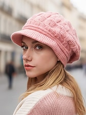 tanie Kapelusze damskie-Damska czapka z dzianiny akrylowej z podszewką z polaru, w wielu kolorach, wygodna i stylowa na święta Bożego Narodzenia i zimowe aktywności