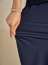  Damen Midikleid A Linie Kleid Elegant Täglich Hochzeitsgast Date Spitze Rüsche Durchsichtige Ärmel Normale Passform Blumen Kurzarm V Ausschnitt Marineblau