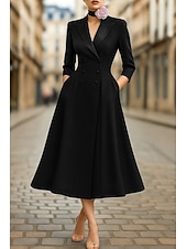 voordelige Rokjes-Dames Smokingjurk A-lijn Bruiloft Formeel Bruiloft gast Satijn 4-way stretchstof Elegant Smoking 3/4 Mouw Over de knie Punt Revers Dubbele rij knopen