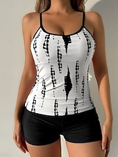 levne Tankiny-Dámské tankini dvoudílné plavky nabírané vysoký pas kontrola břicha vysoký pas štíhlé bez zadního dílu plážové oblečení květinový U krk bez rukávů