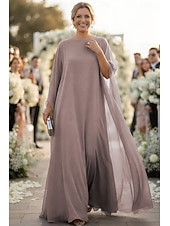 preiswerte Bodenlänge-A-Linie Schlauchkleid Bodenlang Kleid für Hochzeitsgäste Abendkleid Brautmutterkleid Langarm U-Boot-Ausschnitt Elegant Formeller Abend Chiffon mit Einfarbig
