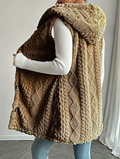 זול ווסט-בגדי ריקוד נשים אפוד פליסה וסט נוח נושם כפתורים יום יומי אחיד חופשה רחוב קזו'אל לבוש יומיומי חזה יחיד ארוך עם קפוצ'ון רגיל ללא שרוולים הלבשה עליונה פול שחור לבן אביב סתיו