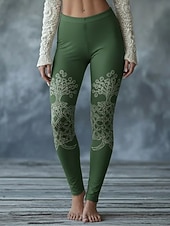  Damen Leggings Gemütliche Leggings Urlaub Vintage Ethno-Stil Volle Länge Hohe Taille Grafik Drucken Bequem Dehnbar Lässig Täglich Urlaub Grün Frühling Herbst Schmale Passform