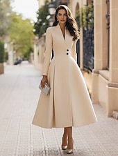 preiswerte Smokingkleider-Smokingkleid A-Linie Formell Stretch-Crêpe Elegant Vintage Langarm Tee-Länge Midi-Länge Königin Anne Doppelreihig