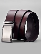 abordables Ceintures pour hommes-Ceinture en cuir pour homme, idéale pour Noël : cuir véritable de qualité supérieure, boucle carrée élégante, ajustable, accessoire de mode festif pour les occasions décontractées ou habillées.