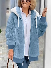 cheap Fleece-Lined Jackets-Women's Fleece Jacket Casual Jacket Hoodie Jacket Comfortable Breathable Zipper Pocket Casual Solid Color Vacation Street Casual Daily Wear Zipper Regular Hooded Regular Fit Long Sleeve Outerwear