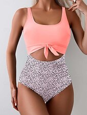 preiswerte Einteilige Badeanzüge-Damen Einteiler Badeanzug Sexy Cutout Monokini Bauchkontrolle Hohe Taille Slim Rückenfrei Urlaub Strandbekleidung Polka Dot Farbblock U-Ausschnitt Ärmellose Bademode