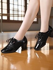 baratos Ténis de Dança-Sapatos de dança de salão femininos prateados com cadarço - sapatos confortáveis de salto baixo para prática de dança latina, salsa, tango e apresentações de palco.