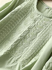 tanie Boho topy-Damskie Koszula Haft Jednokolorowe Kwiaty Codzienny Boho Rękaw 3/4 Rękaw 3/4 Półgolf Zwykłe topy Codzienny Wyjściowe Niebieski Jasnozielony Fioletowy Lato