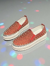 voordelige Damessneakers-Dames instapsneakers met glitter en studs - glinsterende platformschoenen met strass-versiering voor uitgaansgelegenheden, feesten en clubwear &amp;feestelijke outfits