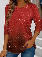 economico Maglietta Arte &amp; Design-Maglietta per Donna Grafica Moda Vintage Elegante a Maniche Lunghe Top Regolari Collo Rotondo Quotidiano Weekend Stampa Blu Rosso Viola Fucsia Verde Autunno Inverno