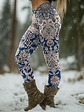 preiswerte Kunst &amp; Design Druck-Damen Leggings Urlaub Vintage Ethno-Stil Volle Länge Hohe Taille Grafik Geometrisch Paisley-Muster 3D-Druck Schnelltrocknend Atmungsaktivität Weich Dehnbar Urlaub Formell Straße Blau Wein Schwarz Weiß