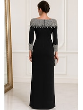 رخيصةأون فستان سهرة ضيق-عامودي طول الأرض فساتين السهرة الزي الرسمي أنيق التألق مضيئ كم طويل رقبة عالية مدورة رسمي زفاف طبقات كريب ستريتش مع حجر كريم بريق تفاصيل كريستال