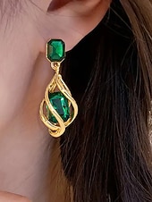 tanie Walentynki-Damskie kolczyki ze stopu metali, w wielu kolorach, elegancki design z kamieniem szlachetnym na święta Bożego Narodzenia i oficjalne okazje