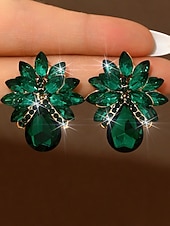 economico Orecchino da donna-orecchini da donna con cristalli color smeraldo - lussuosi pendenti di strass &amp;modelli di cerchi per feste glamour ed eventi serali