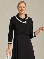 זול בלייזרים וחליפות-בגדי ריקוד נשים כפתור למעלה Ruched קפלים חרוזים אלגנטית שרוול 4\3 צווארון V Crop Tops עבודה אורחת חתונה לבוש קוקטייל שחור אביב סתיו חורף