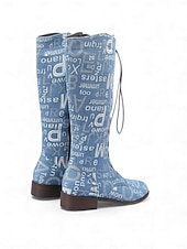 Χαμηλού Κόστους Μπότες μάχης-Γυναικείες μπότες τζιν με κορδόνια - casual ψηλοτάκουνες μπότες για ανοιξιάτικη και φθινοπωρινή μόδα, άνετες και κομψές